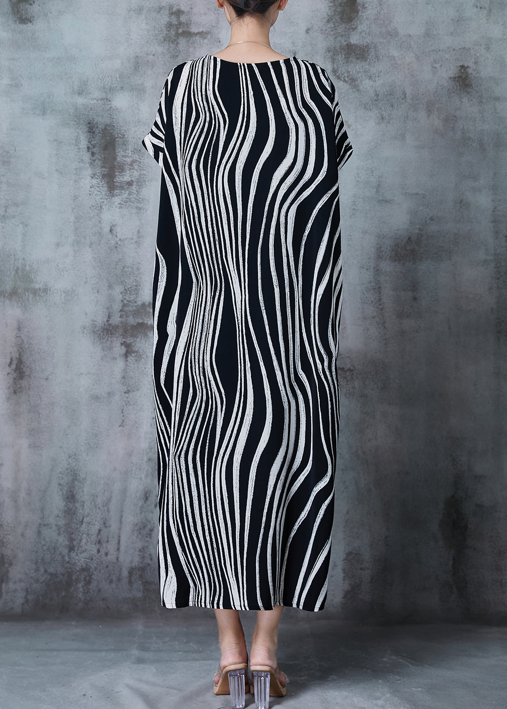 Black Oversized Striped Chiffon Dress Summer