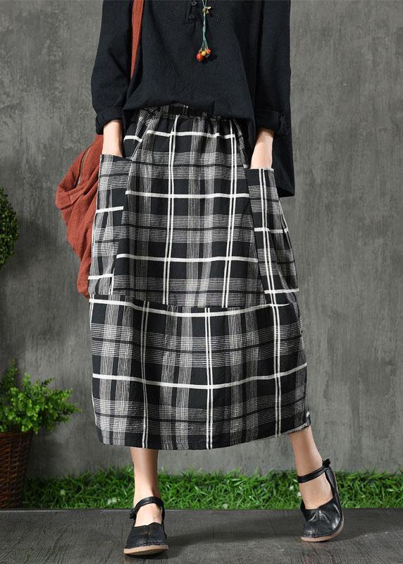 Black Plaid Pockets Patchwork a Line Fall Skirts