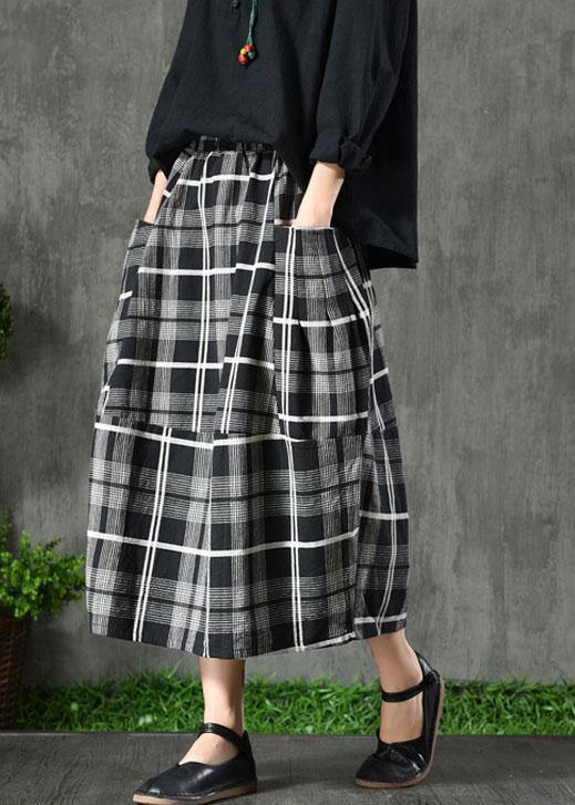 Black Plaid Pockets Patchwork a Line Fall Skirts