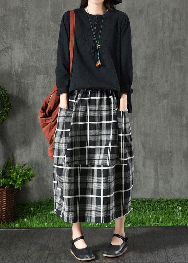 Black Plaid Pockets Patchwork a Line Fall Skirts