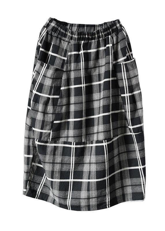 Black Plaid Pockets Patchwork a Line Fall Skirts