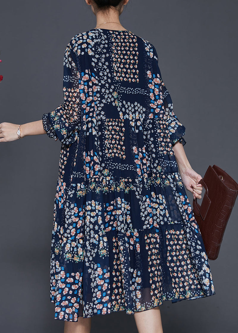Black Print Exra Large Hem Chiffon Maxi Dresses Summer