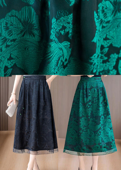 Black Tasseled Print Silk Skirts Summer