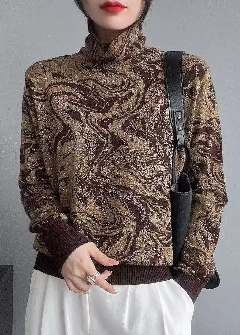 Black Tie Dye Turtleneck Knit Sweaters Long Sleeve