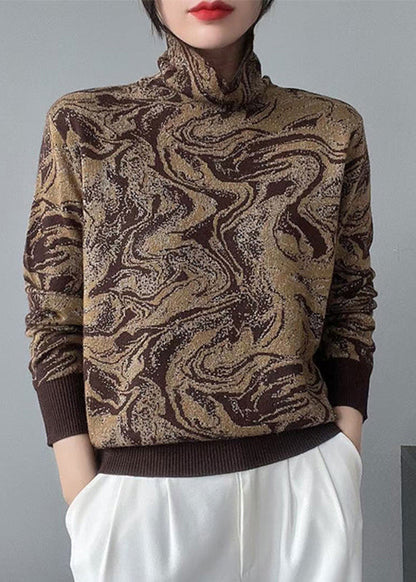 Black Tie Dye Turtleneck Knit Sweaters Long Sleeve