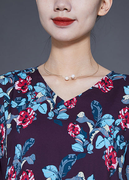 Black V Neck Print Silk Dress Bracelet Sleeve
