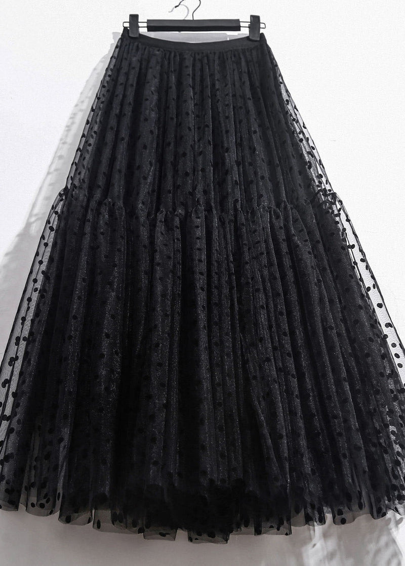 Black Wrinkled Patchwork High Waist Tulle Skirt Spring