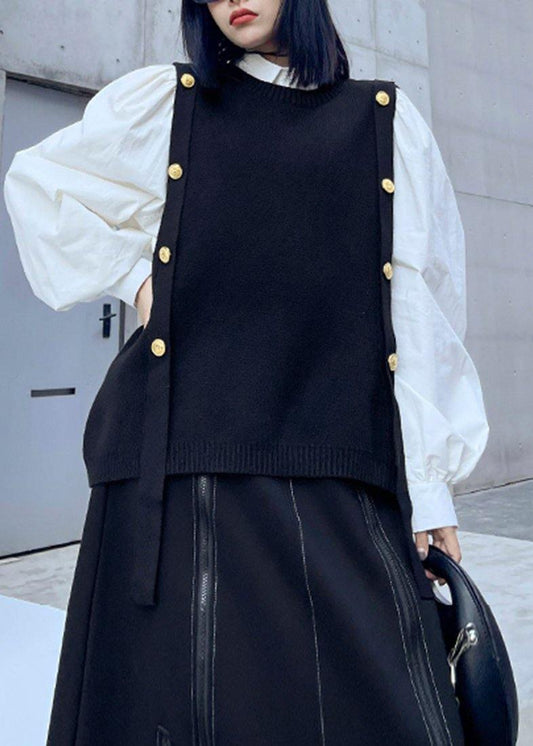 Black Knitwear O Neck Sleeveless Sweater Blouse