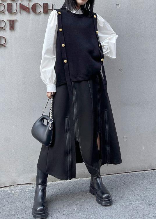 Black Knitwear O Neck Sleeveless Sweater Blouse