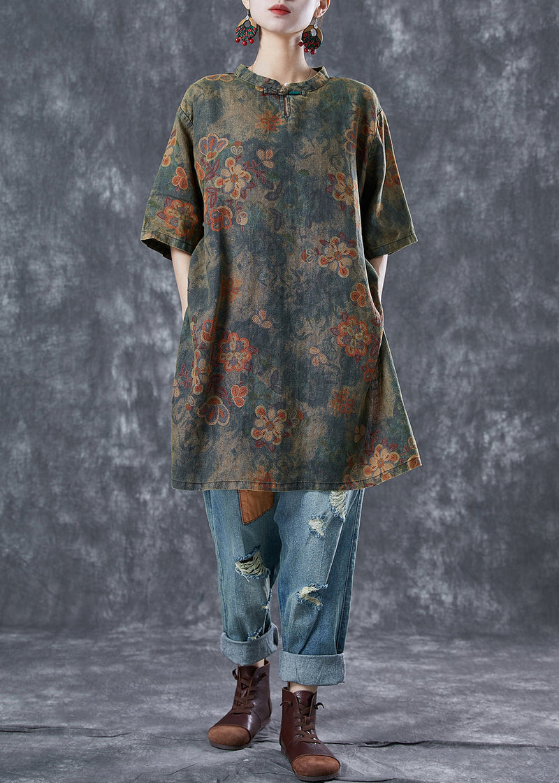 Blackish Green Oversized Tie Dye Linen Vacation Dress Summer