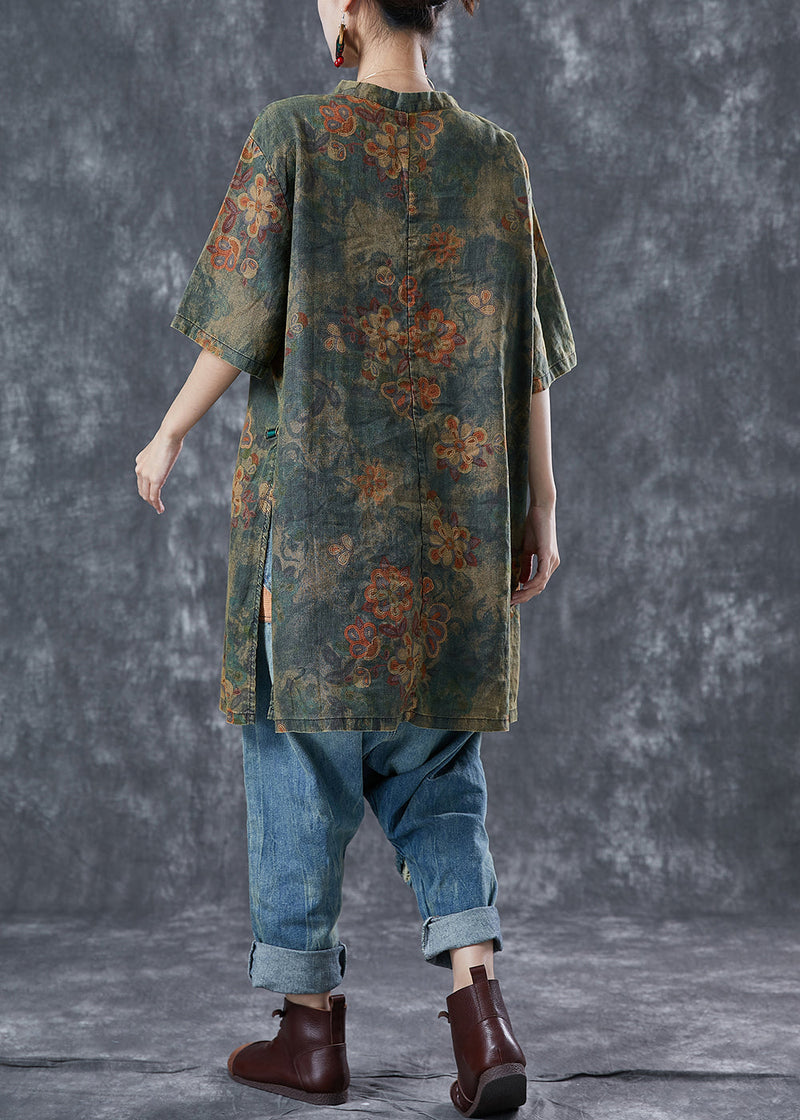 Blackish Green Oversized Tie Dye Linen Vacation Dress Summer