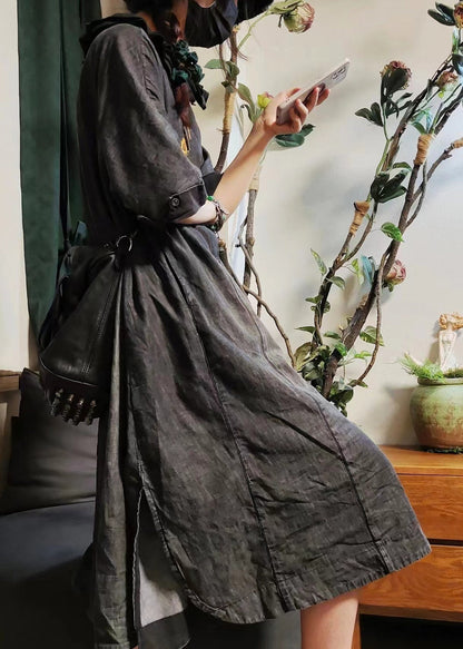 Blue Button Pockets Denim Shirts Dress Half Sleeve
