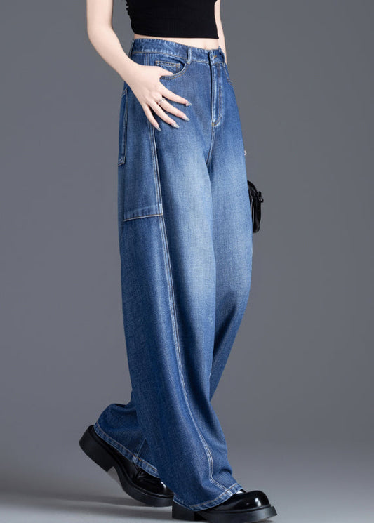 Blue Oversized Patchwork Denim Pants Spring