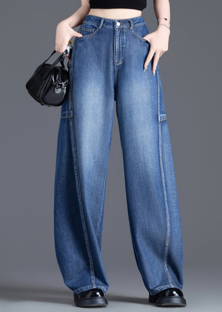 Blue Oversized Patchwork Denim Pants Spring