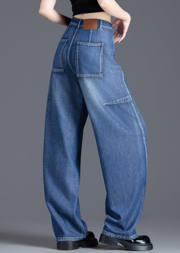 Blue Oversized Patchwork Denim Pants Spring
