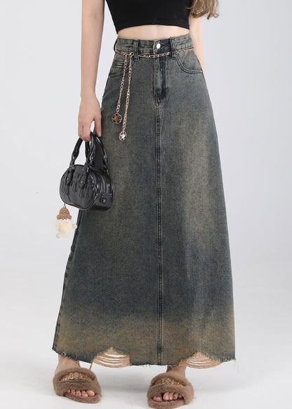 Blue Pockets High Waist Denim Skirt Summer