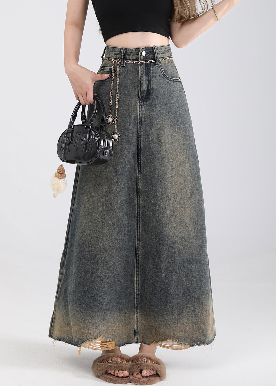 Blue Pockets High Waist Denim Skirt Summer