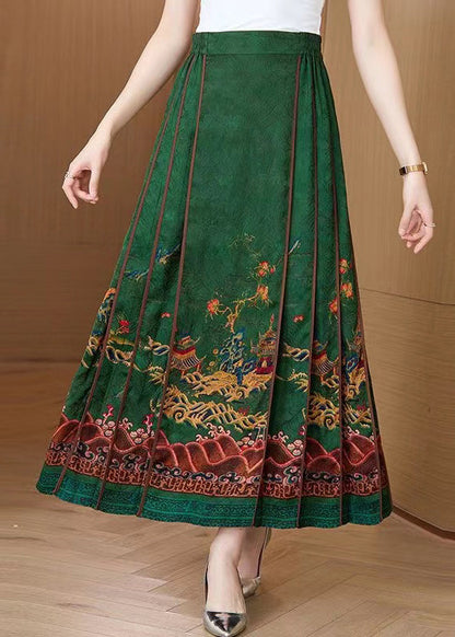 Blue Print Wrinkled High Waist Silk Skirt Spring