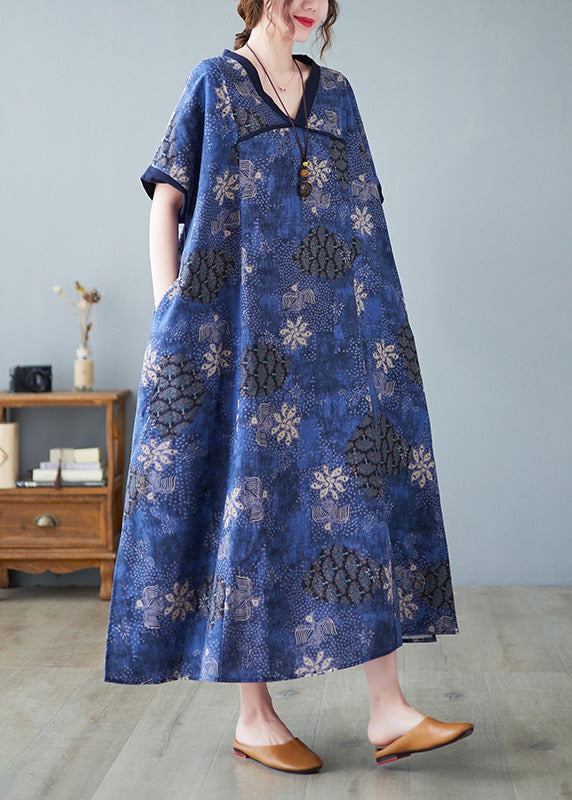 Blue V Neck Patchwork Long Dresses Summer