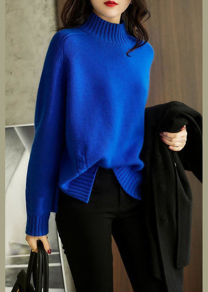 Blue Side Open Slim Fit Wool Fall Knit Sweaters
