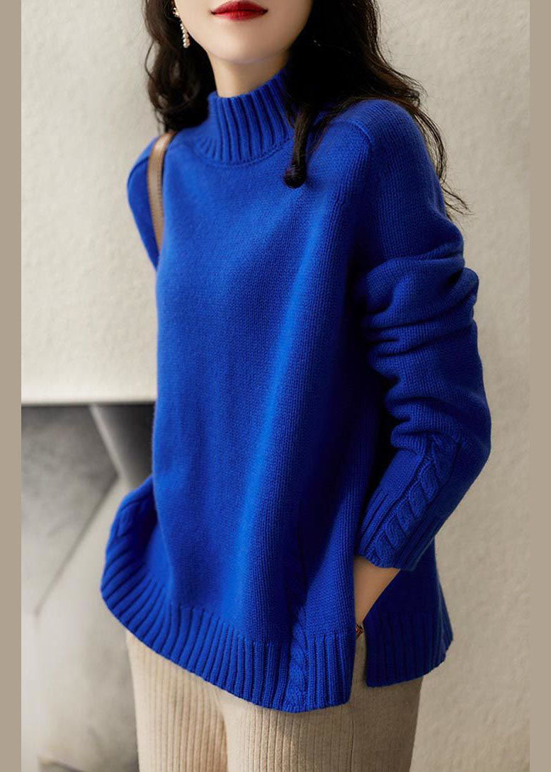 Blue Side Open Slim Fit Wool Fall Knit Sweaters