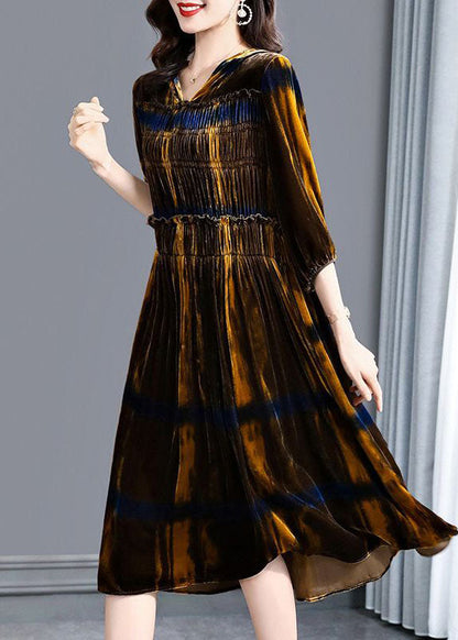 Brown Hooded Ruffled Wrinkled Silk Velour Maxi Dresses Spring