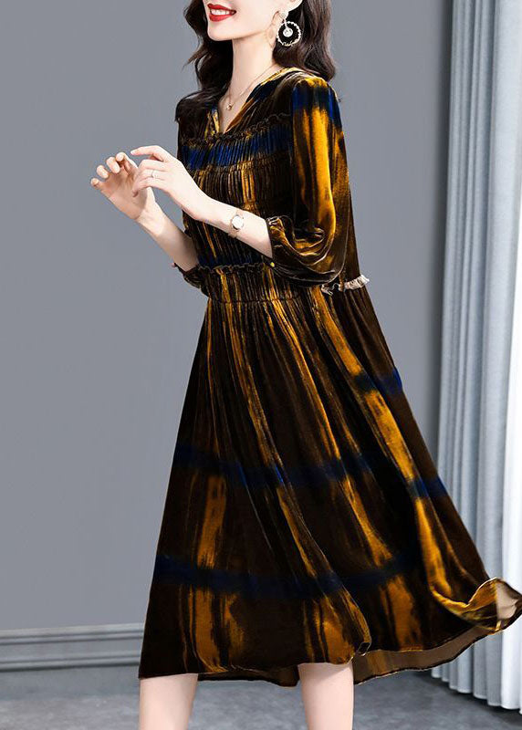 Brown Hooded Ruffled Wrinkled Silk Velour Maxi Dresses Spring