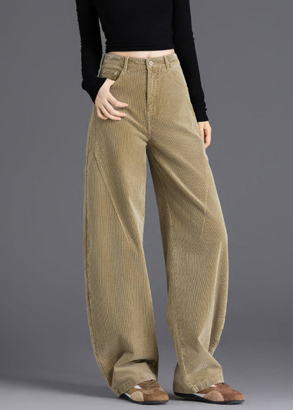 Camel Oversized Warm Fleece Corduroy Pants Spring