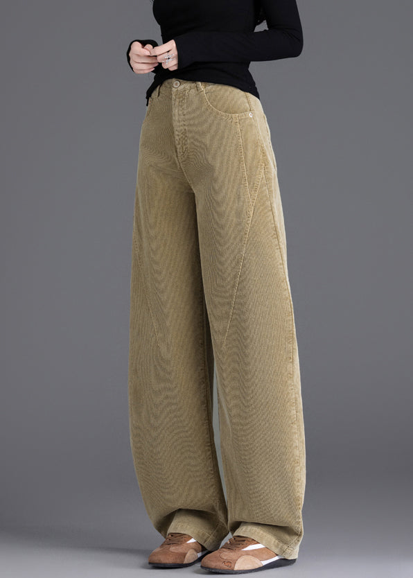 Camel Oversized Warm Fleece Corduroy Pants Spring