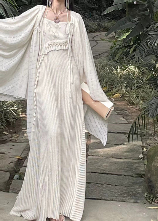 Cape and Tasseled Spaghetti Strap Dress Two Pieces Summer