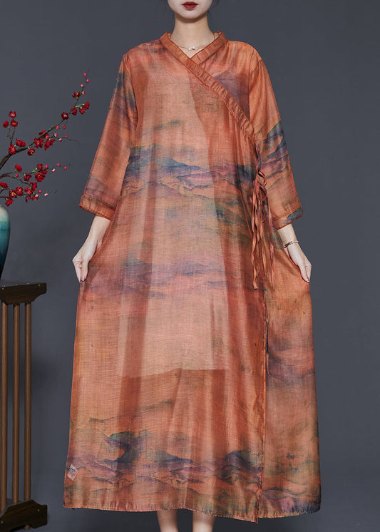 Caramel Oversized Print Linen Robe Dresses Summer