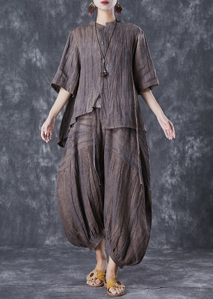 Chocolate Asymmetrical Tie Dye Linen Two Pieces Set Summer