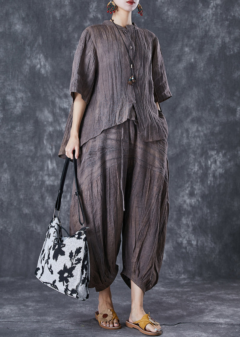 Chocolate Asymmetrical Tie Dye Linen Two Pieces Set Summer