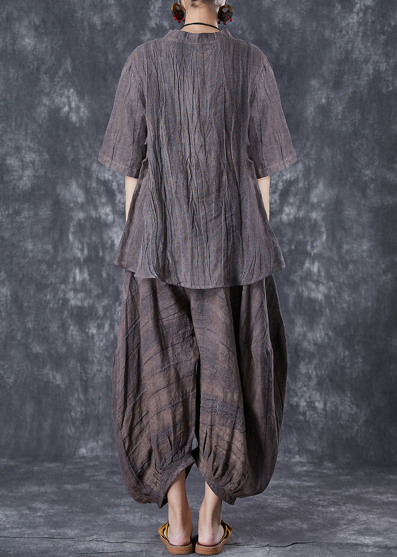 Chocolate Asymmetrical Tie Dye Linen Two Pieces Set Summer