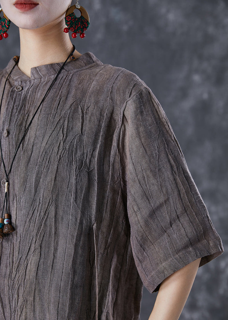 Chocolate Asymmetrical Tie Dye Linen Two Pieces Set Summer