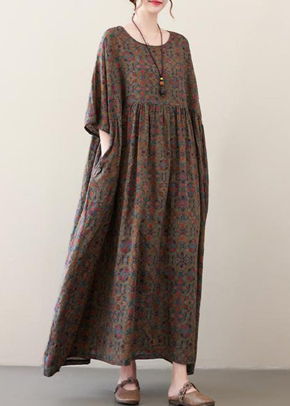 Coffee Oversized Print Exra Large Hem Cotton Dress Summer