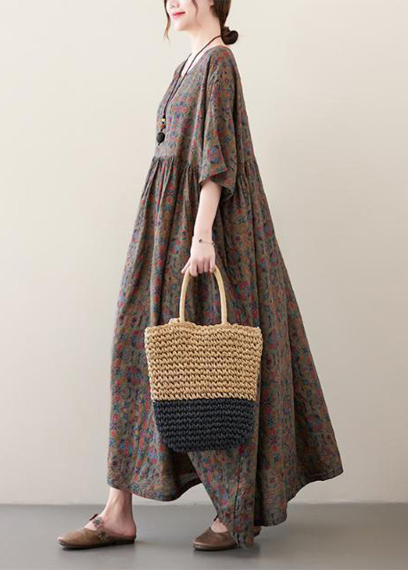 Coffee Oversized Print Exra Large Hem Cotton Dress Summer