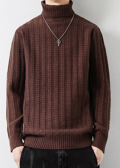Coffee Turtleneck Thick Cotton Cable Knit Sweater Winter