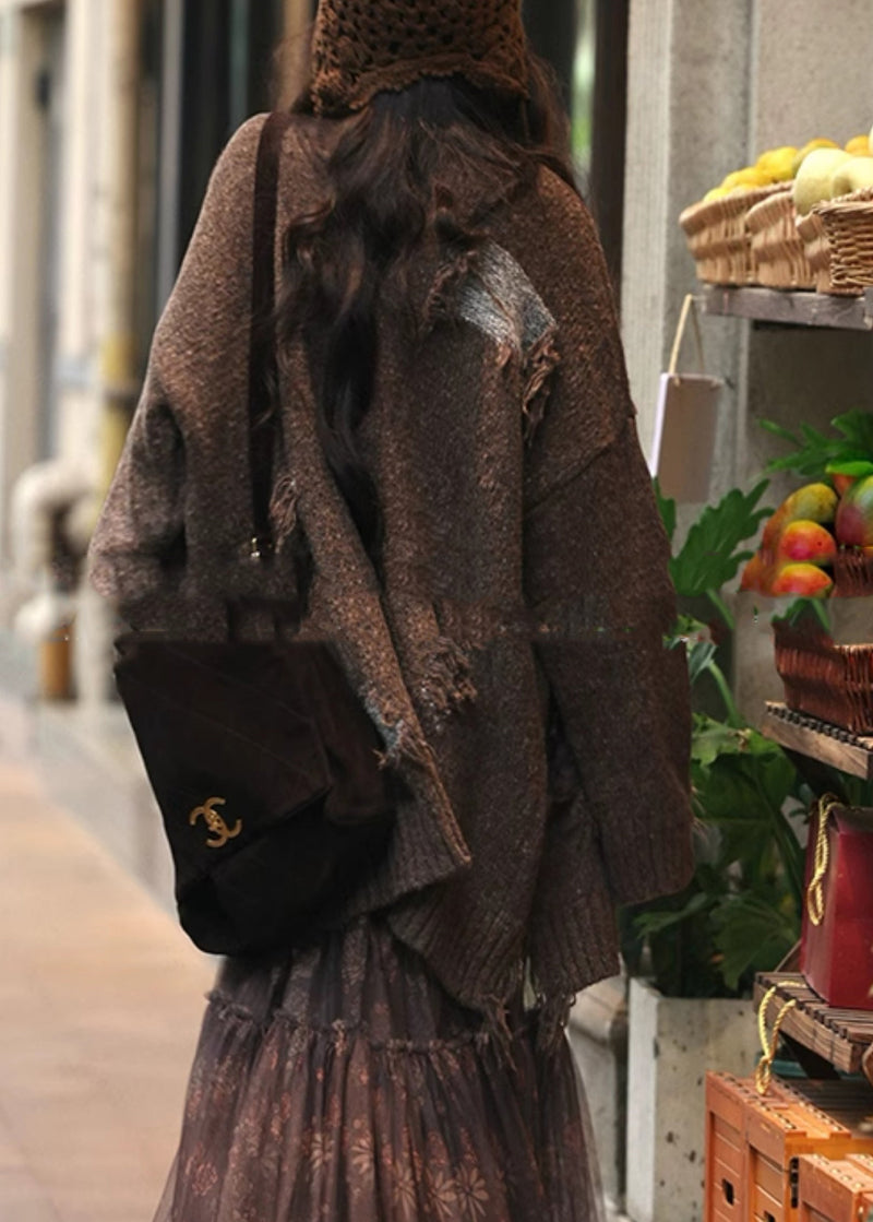 Coffee V Neck Button Cozy Cotton Knit Cardigans Spring