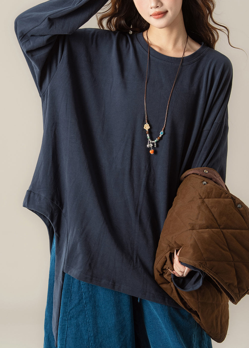 Coffee V Neck Button Cotton Filled Two Pieces Set Sleeveless