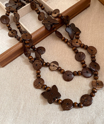 Coffee Wooden Coconut Shell Beading Sweater Gratuated Bead Necklace