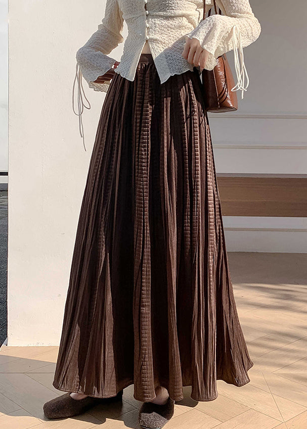 Coffee Wrinkled Elastic Waist Silk Velvet Skirt Winter