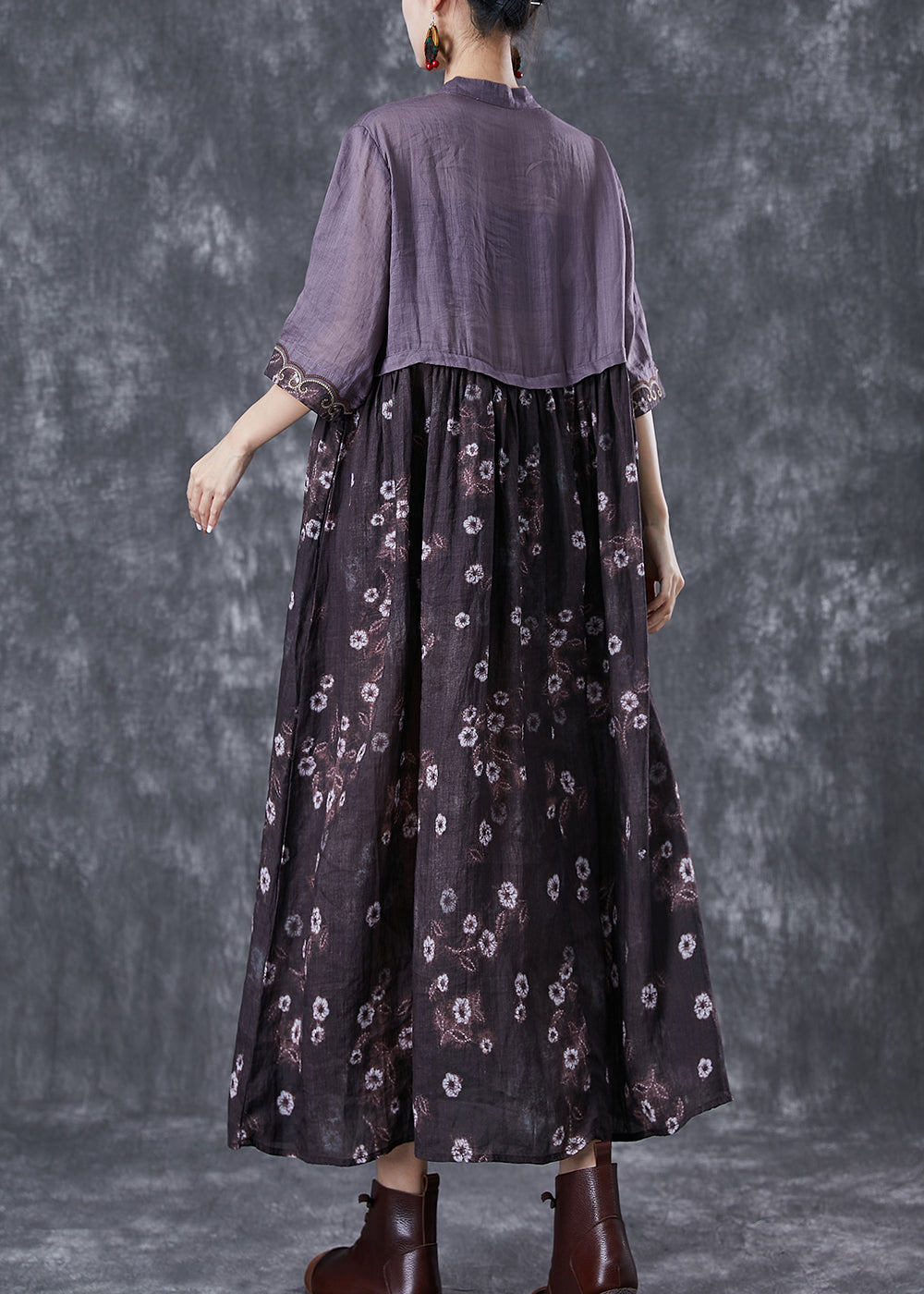 Colorblock Embroidered Patchwork Cotton Long Dress Summer