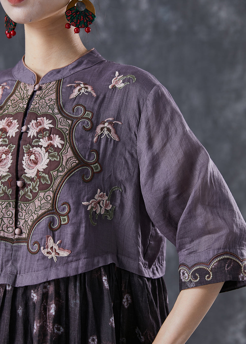 Colorblock Embroidered Patchwork Cotton Long Dress Summer
