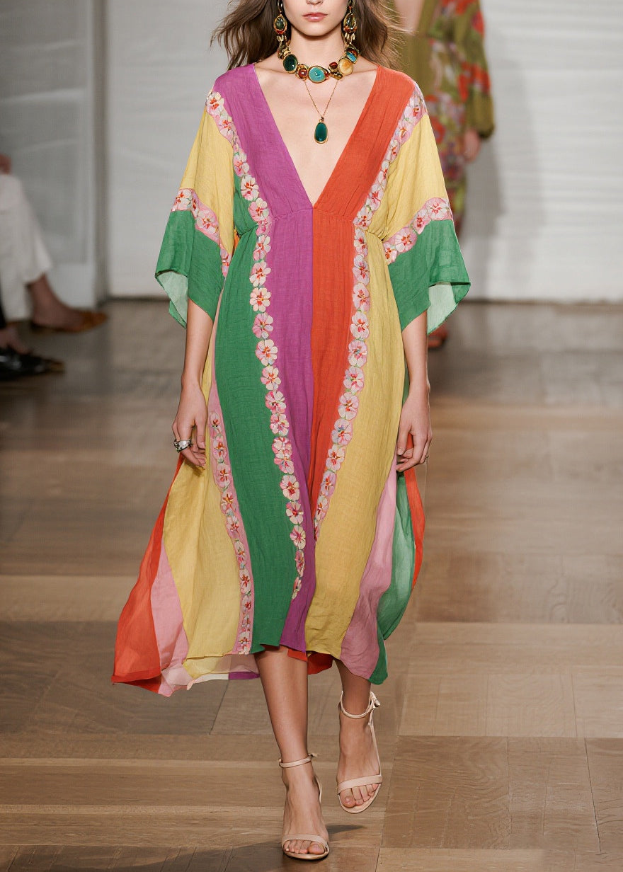 Colorblock Oversized Print Cotton Ankle Dress Summer