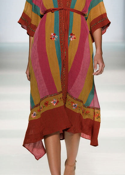 Colorblock Tie Waist Cotton Maxi Dress Summer