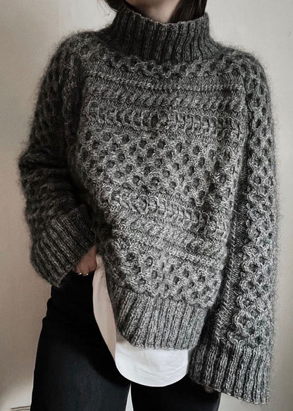 Dark Gray Turtleneck Patchwork Wool Knit Sweater Fall