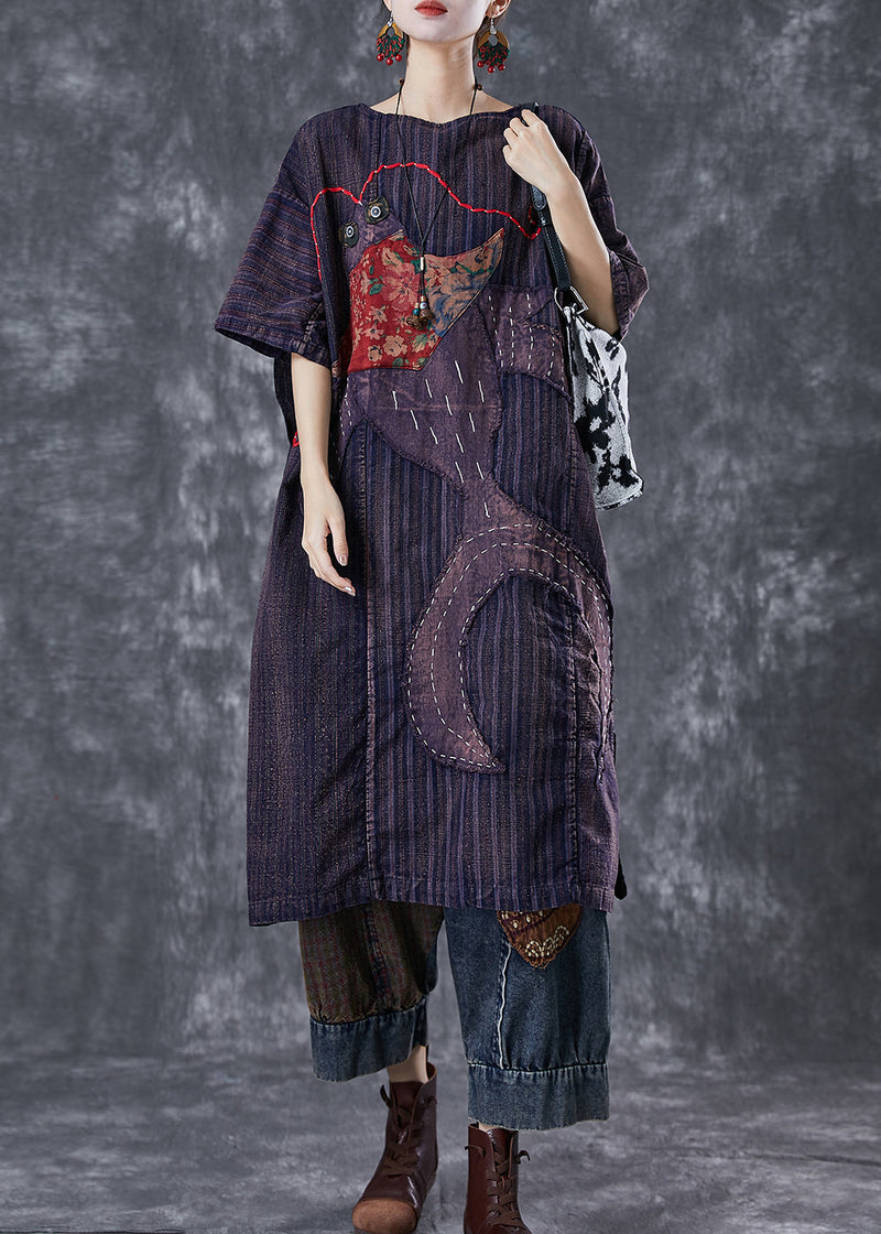 Embroidered Patchwork Applique Wear on Both Sides Cotton Dress Summer