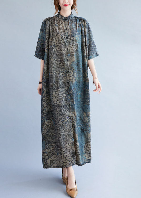 Stand Collar Patchwork Cotton Shirts Dresses Summer