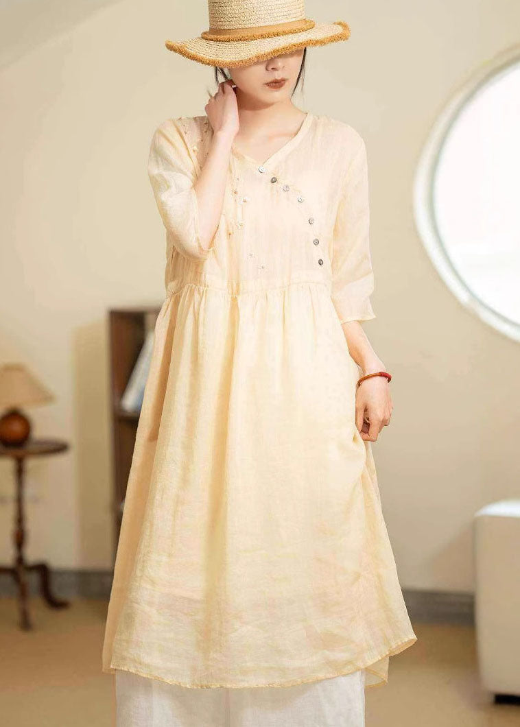 Green Embroidered Patchwork Lace Up Linen Dresses Summer
